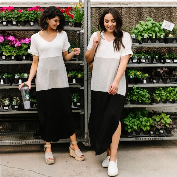 Dash of Pink Dresses & Skirts - Black White Gray Color Block Maxi Dress